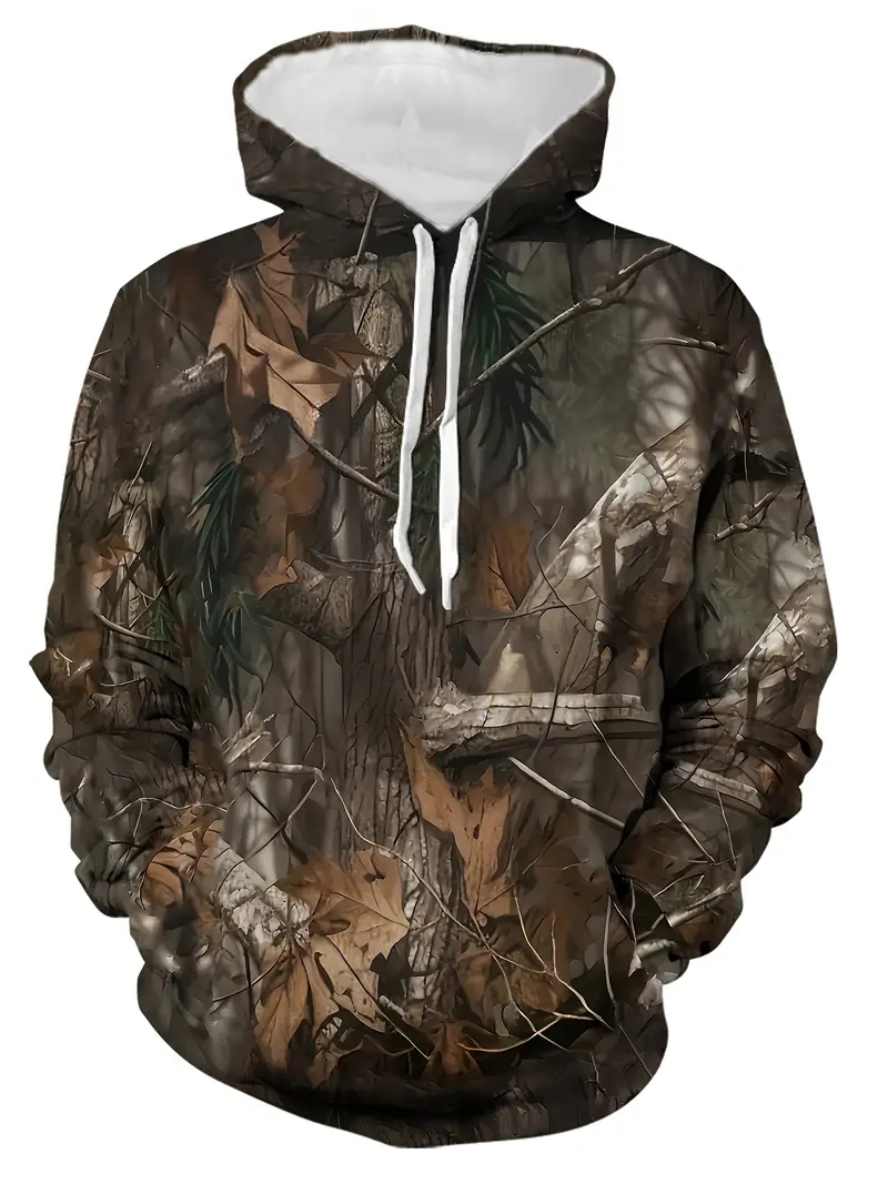 Outdoor Hunting Hoodie - Hoodie Cetak 3D Motif Daun Hutan