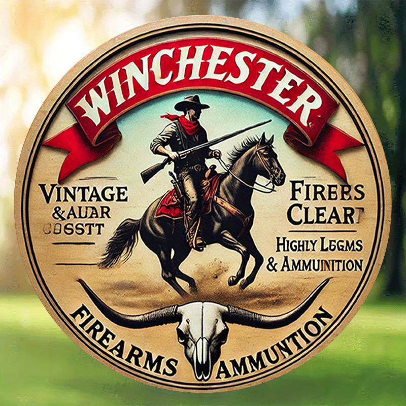 Outdoor Hunting Events - Papan logam bundar vintage Winchester untuk
