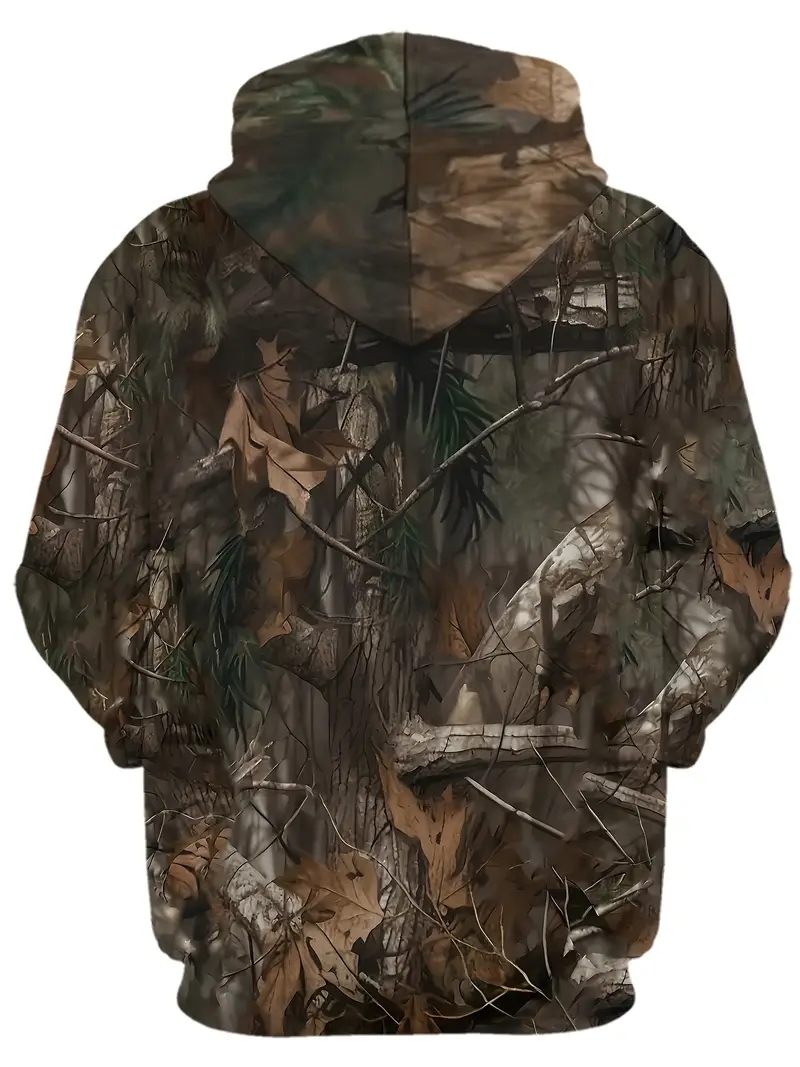 Hoodie Cetak 3D Motif Daun Hut - Outdoor Hunting Hoodie ulasan dan harga