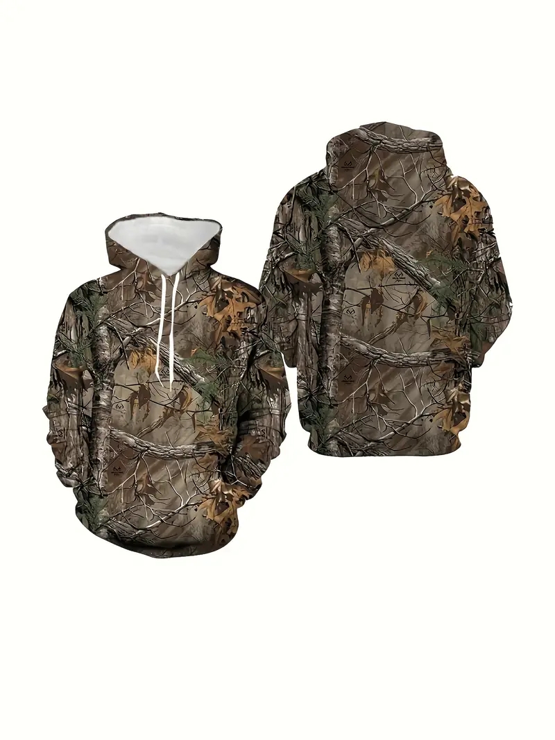 Hoodie Cetak 3D Motif Daun Hut - Outdoor Hunting Hoodie ulasan dan harga