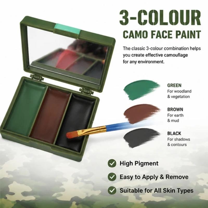 3 Warna Kamuflase Lukisan Waja - Camo Face Paint ulasan dan harga
